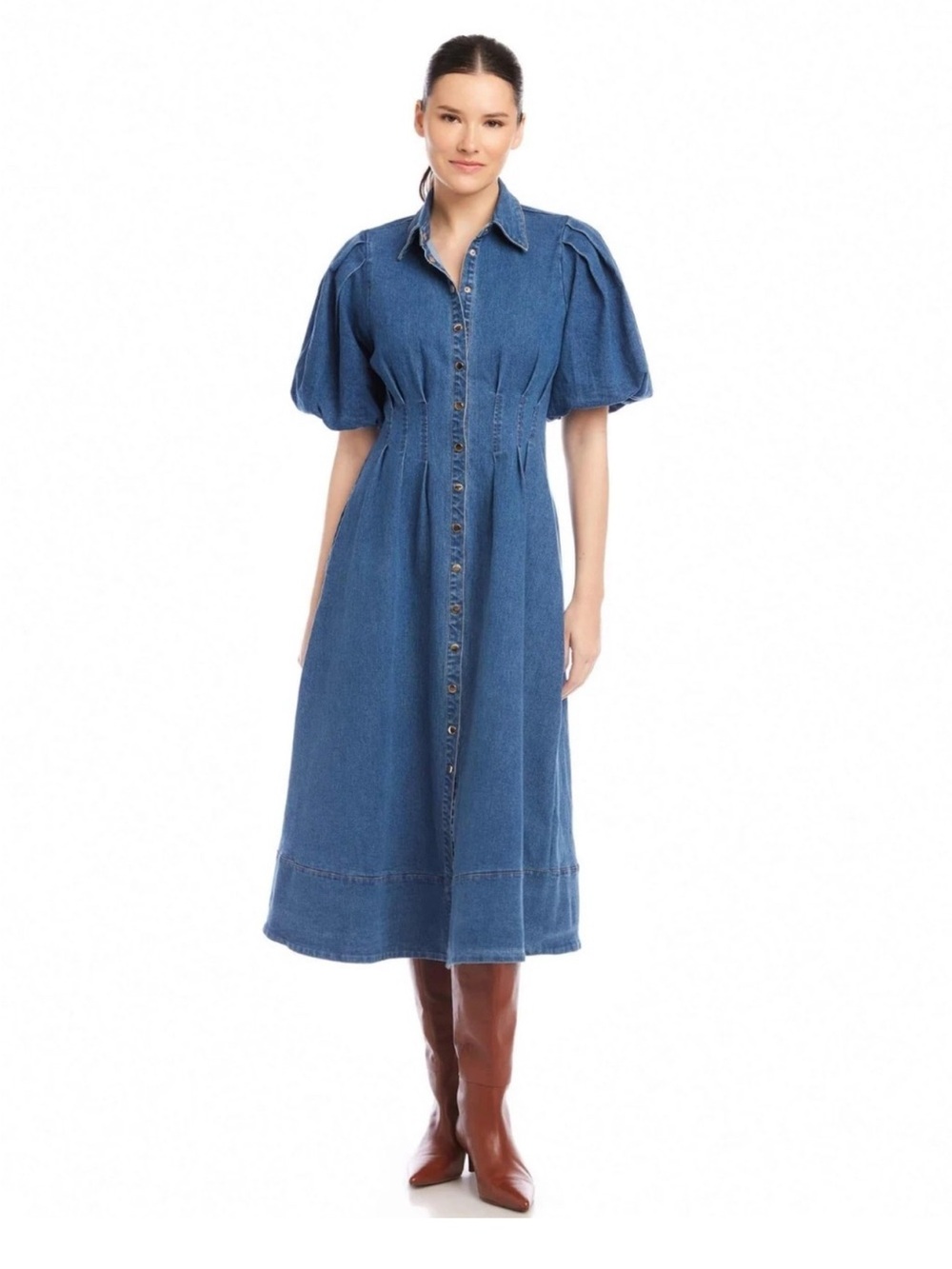 House of Harlow 1960 Edie Denim Midi Dress - Picture 3 of 14
